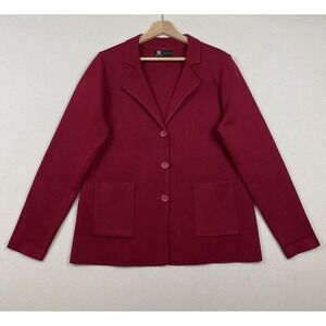 Kancy Kole Cardigan Knit Blazer Jacket L Burgundy Pockets Office Capsule Buttons